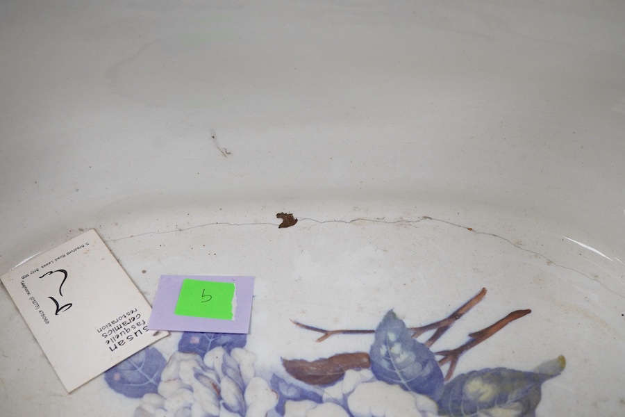 A 19th century Staffordshire pottery two handled footbath, (repaired), 50cm wide